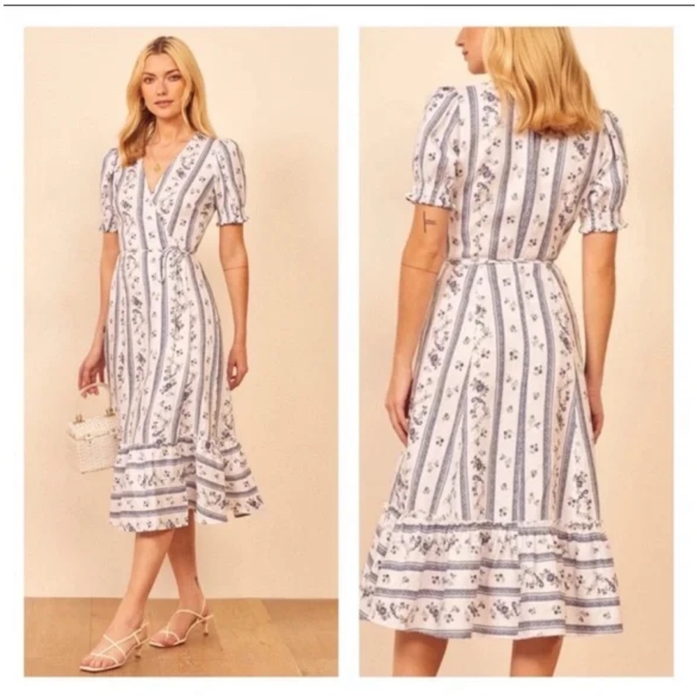 • Reformation • Midi Veronika Dress Roquefort Floral Print White & Blue XS - Picture 2 of 5